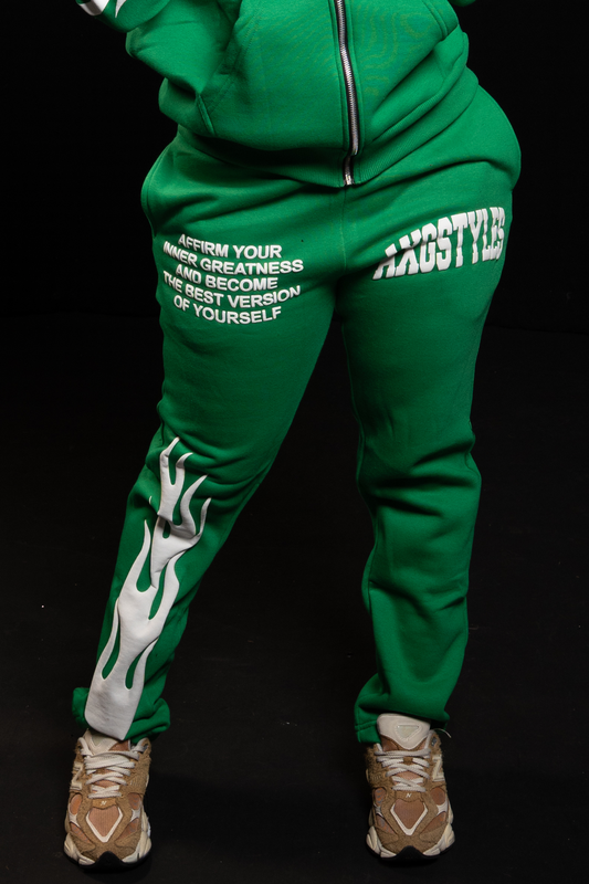 "TRUST IN YOURSELF" PANTS (GREEN/WHITE)